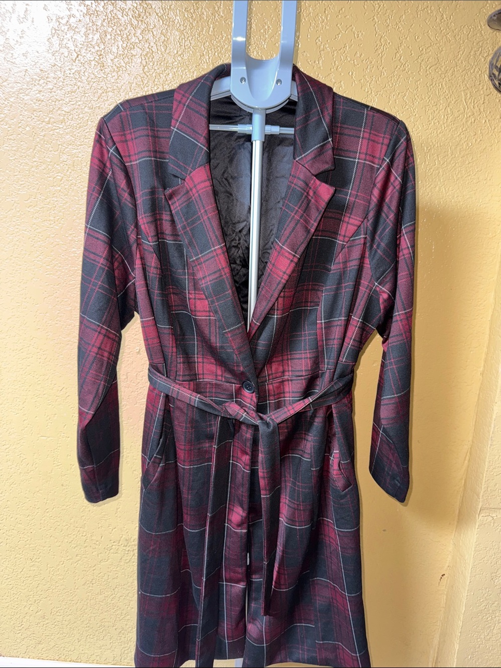 torrid Red and Black Plaid Longline Belted Blazer